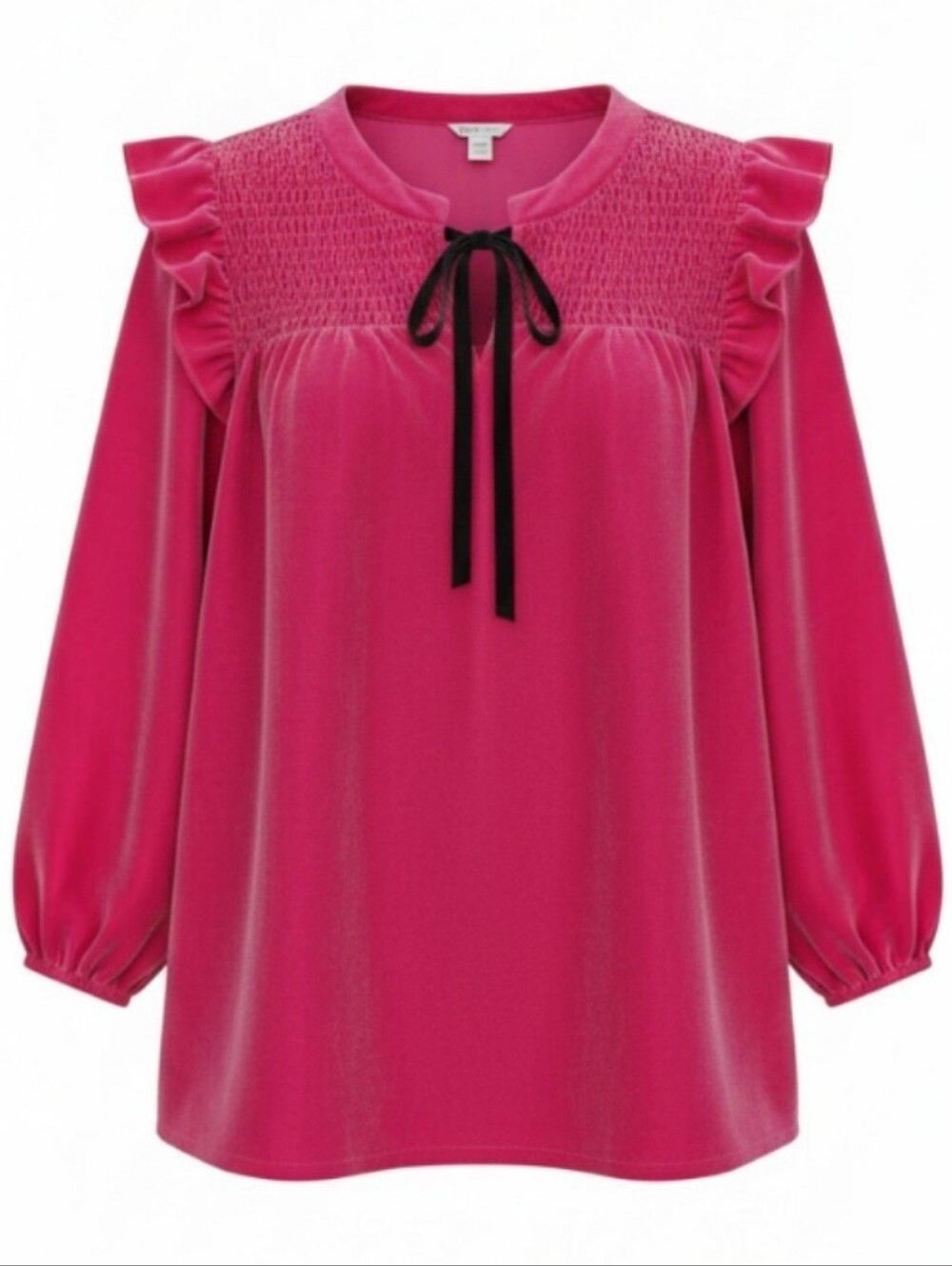 Cato 18/20W Hot Pink Velvet Peasant Blouse Smocked Ruffle Top Boho Goth Romance